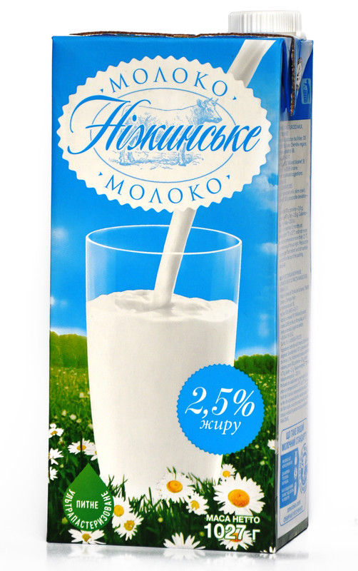 Молоко коров'яче НІЖИНСЬКЕ, ультрапастеризоване, 2,5%, 1027г